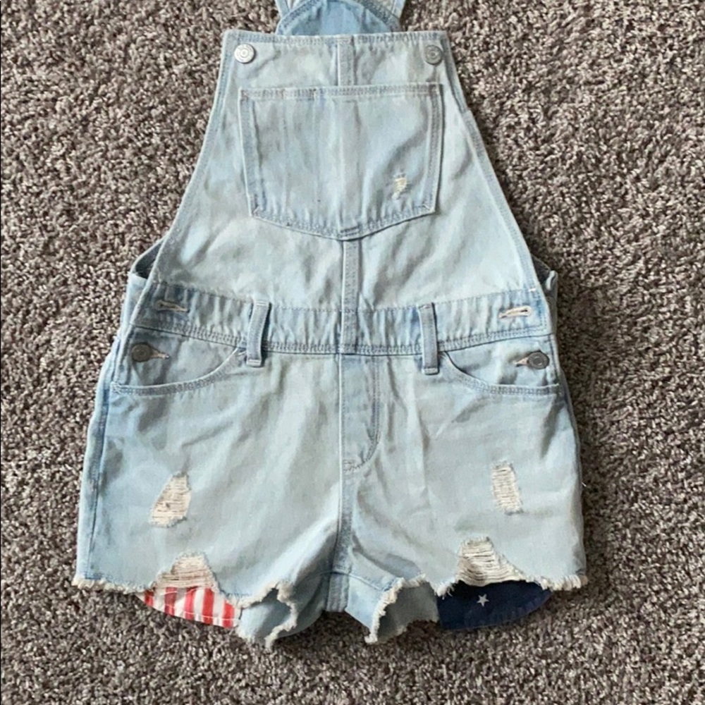 Old Navy girl American flag pocket overalls